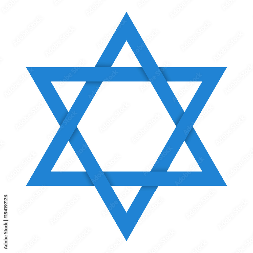 Blue star of David with shadow. Vector illustration