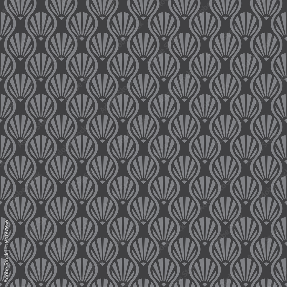 Abstract Seamless Art Deco Shell Vector Pattern. Ideal for use in labels, packaging and other design applications.