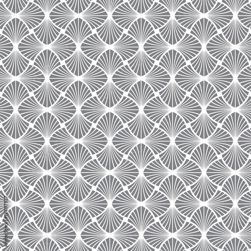 Seamless Art Deco feather leaf palmette background in tones of grey for labels, packaging or other design applications.