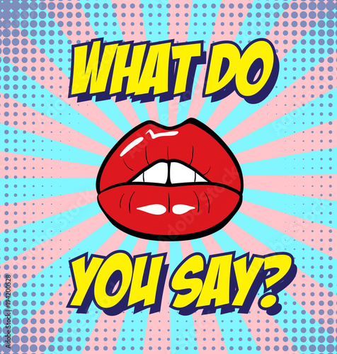 Lips in vintage comic book style. Vector illustration.