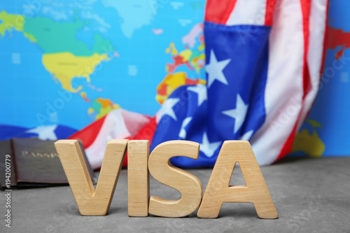 Word VISA and blurred Ameri...