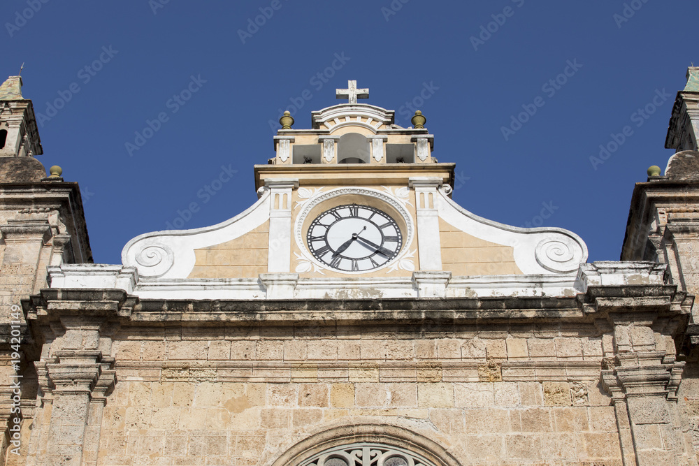 View of colonial architecture and San Pedro Claver church in Cartagena, Colombia