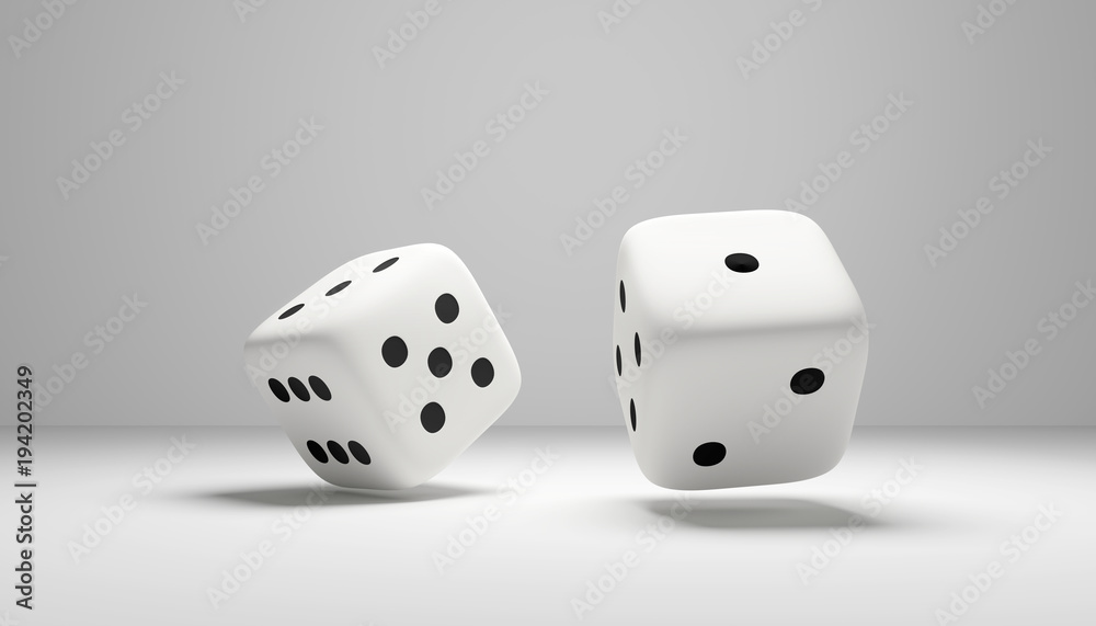 cubes dice two white dices 3D Rendering - obrazy, fototapety, plakaty 
