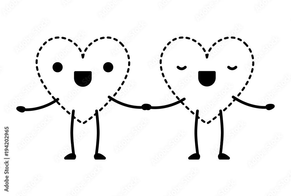 Obraz premium cute hearts love couple kawaii characters vector illustration design