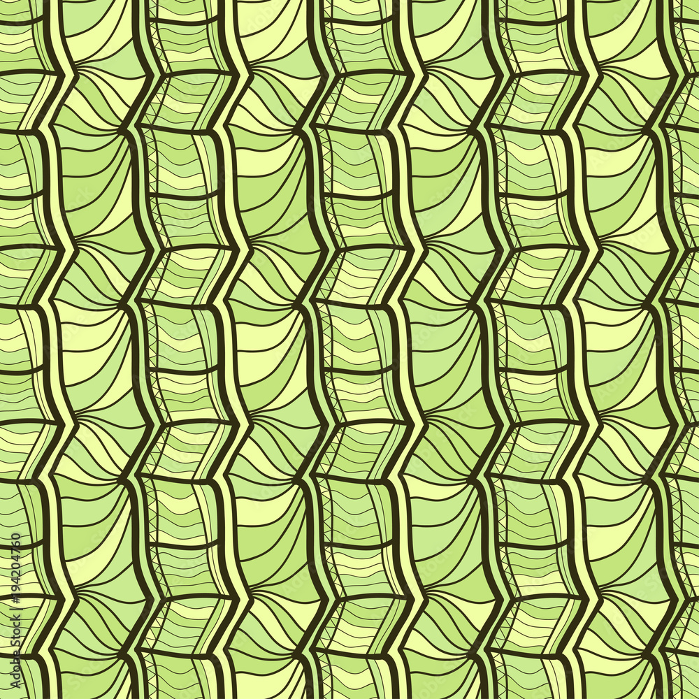 Green geometric ornament. Vector seamless pattern. Modern art deco stylish texture. Geometrical ethnic print for textile and wallpaper design.