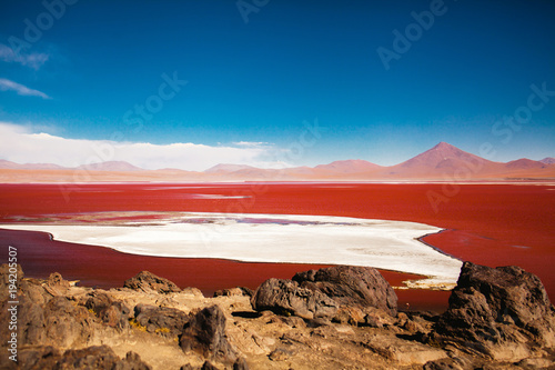 lagoon Colarada in the mountains of Bolivia uyuni