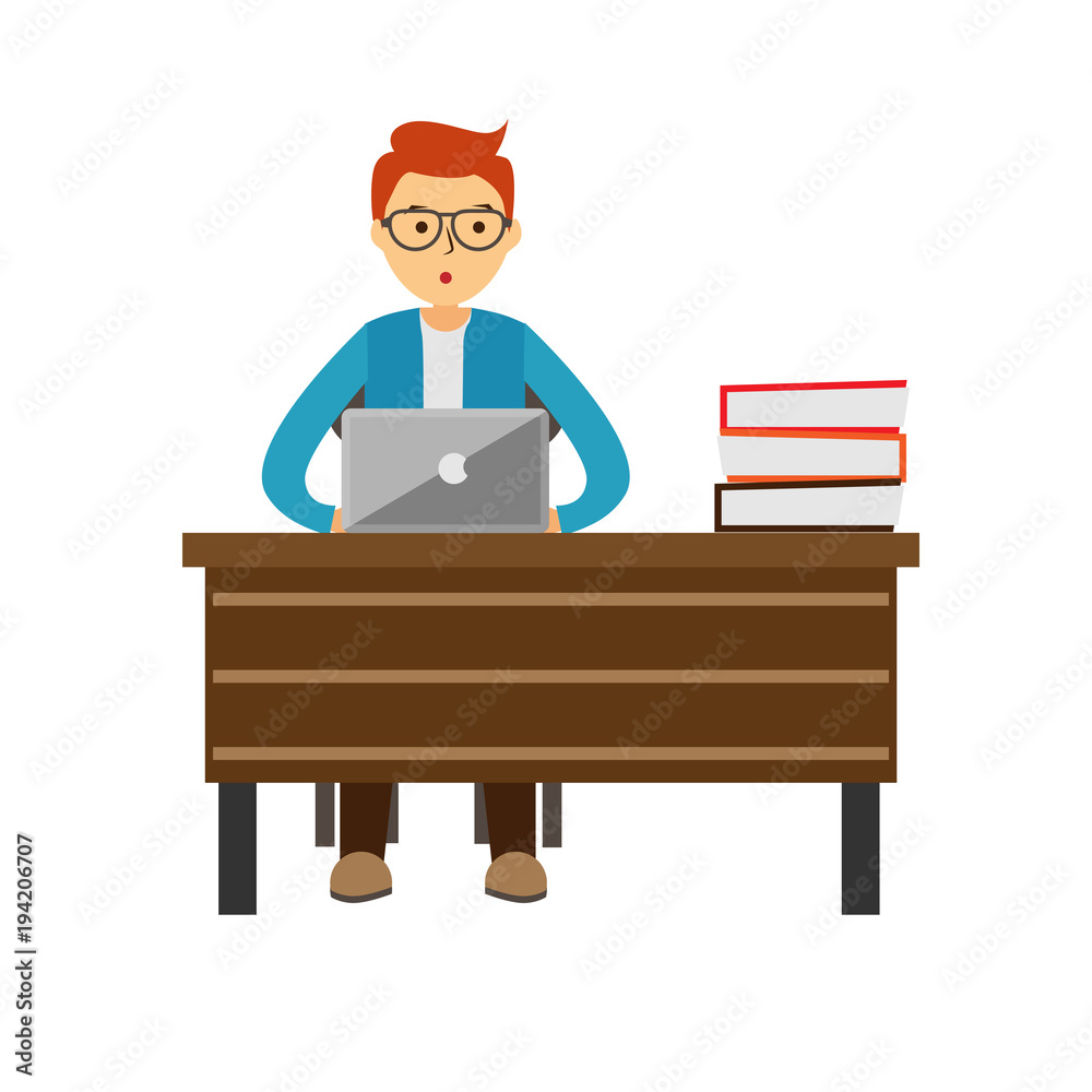 Laptop Students Behind The desk vector Illustration Laptop Students Behind The desk vector Illustration