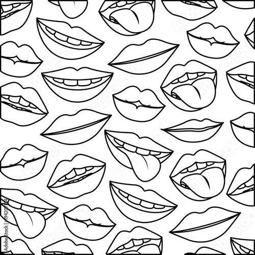 sensuality lips with tongue out pattern background vector illustration design