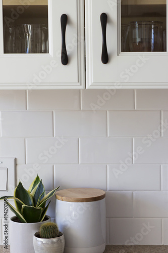 All White Kitchen Cabinet, Tile and Decor