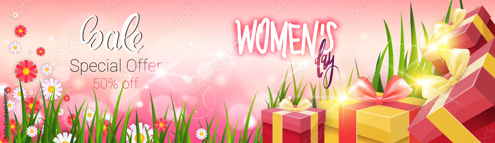 Womens Day Sale Discount Card Special Offer And Promotion Template Poster Design Vector Illustration