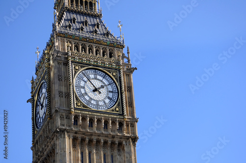 Big Ben in London with blue sky background