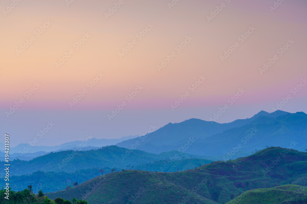 Mountain view with foggy environment