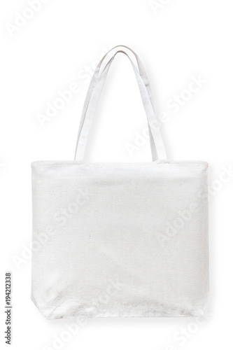 Tote bag canvas cotton fabric cloth for eco shopping sack mockup blank template isolated on white background (clipping path)