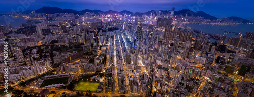 Photography Panorama aerial view of Hong Kong night scenes