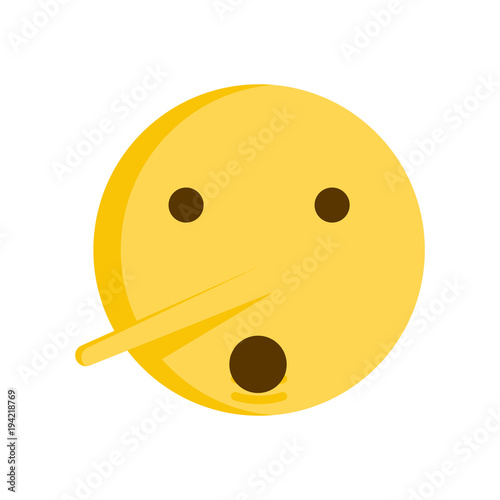 Lie emoticon concept. Vector emoji smiley icon with big nose