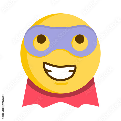 Superhero emoticon. Vector emoji Smiley with mask and cape