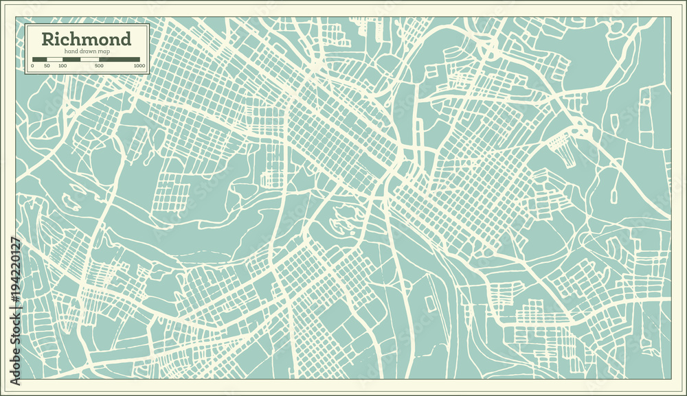 Richmond Virginia USA City Map in Retro Style. Outline Map. Stock ...