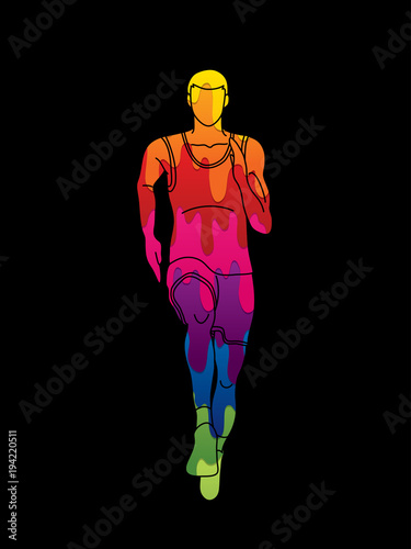 Athlete runner, A man  runner running front view designed using colorful graphic vector