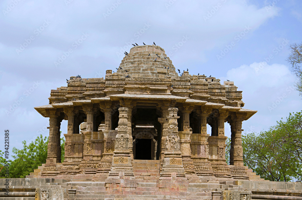 Outer view of the Sun Temple. Built in 1026 - 27 AD during the reign of Bhima I of the Chaulukya dynasty, Modhera, Mehsana,  Gujarat