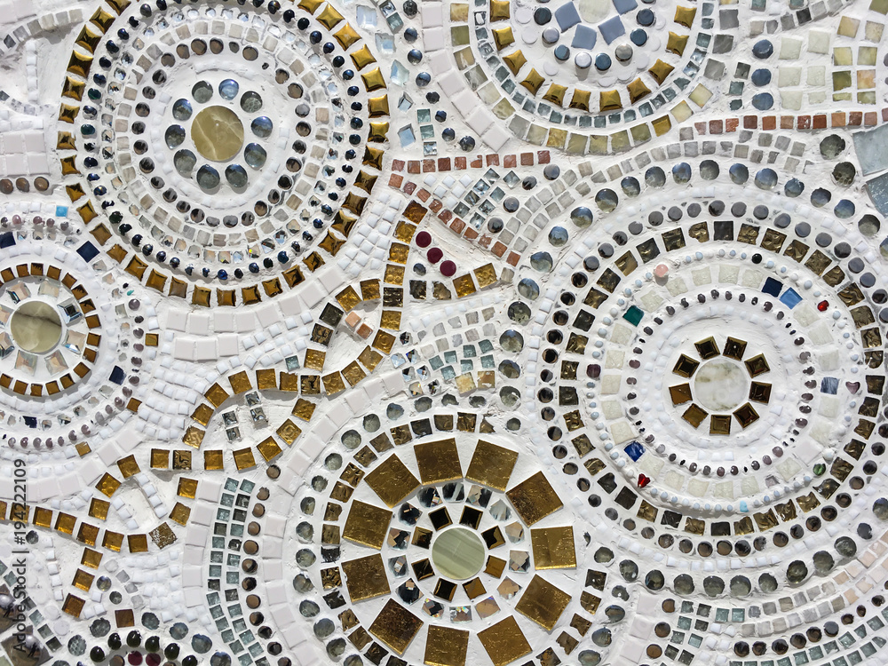 White circular mosaic decoration. Background image.