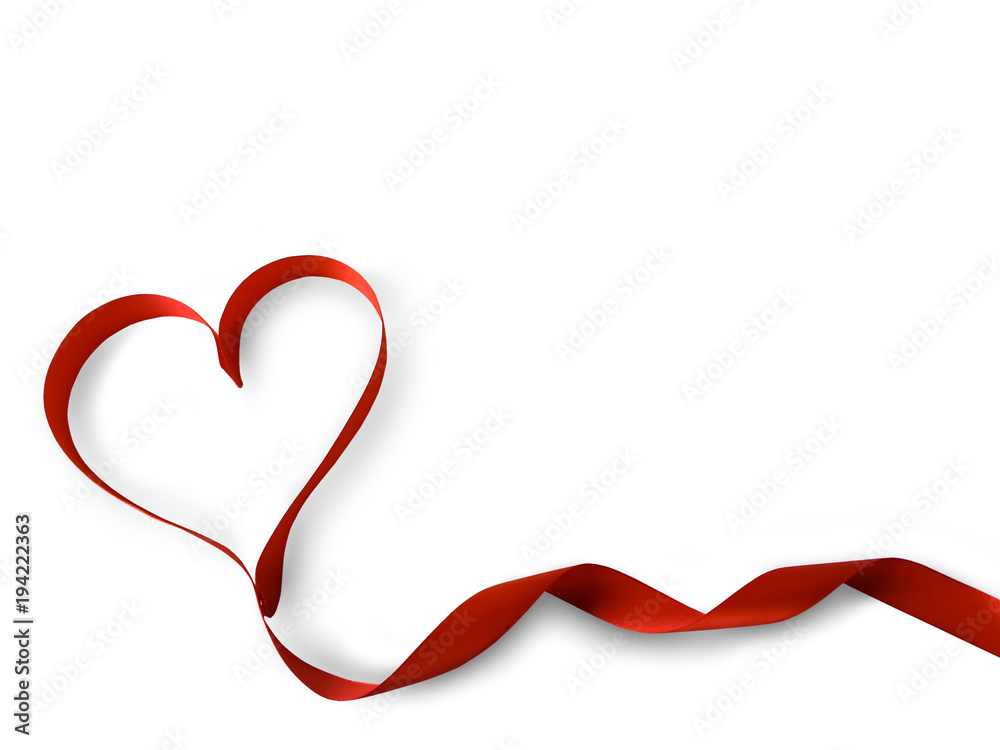 Ribbon tie like a heart and curled tail. Valentine decoration. Isolated on white background with clipping path. Ribbon tie like a heart and curled tail. Valentine decoration. Isolated on white background with clipping path.