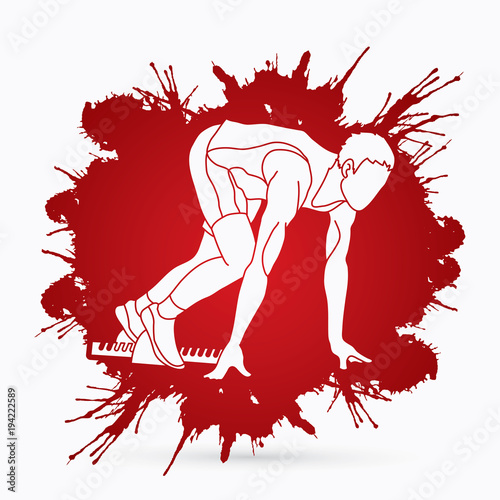 Athlete runner, A man prepare start running action designed on splatter blood background graphic vector