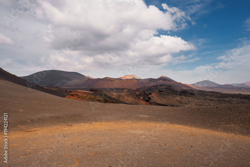 Amazing volcanic landscape and lava desert in Timanfaya national park  Lanzarote  canary islands  Spain.