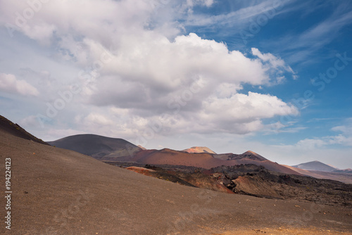 Amazing volcanic landscape and lava desert in Timanfaya national park  Lanzarote  canary islands  Spain.