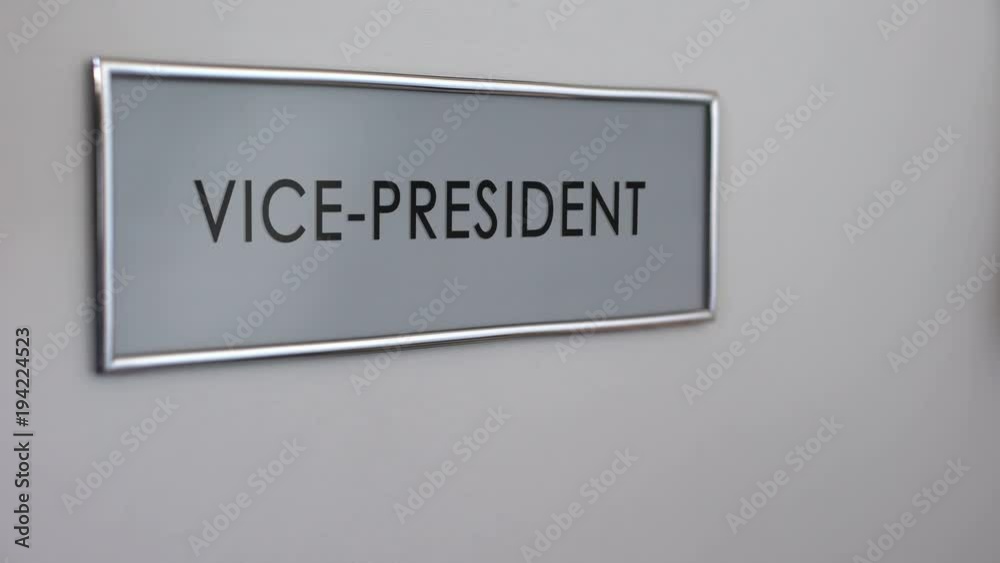 Vice-president office door, hand knocking closeup, business leader, politician