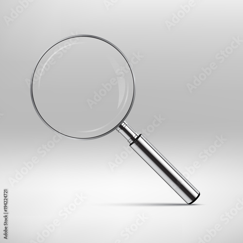 Vector realistic metal magnifier isolated on gray background.