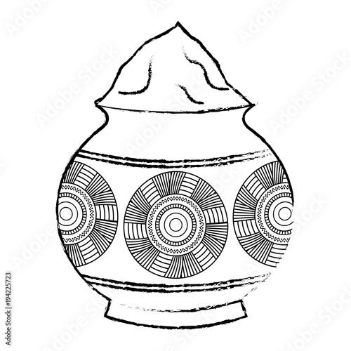 powder color mud pot and mandala vector illustration   sketch style design