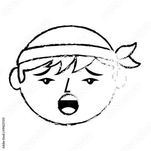 cartoon sad face chinese man vector illustration sketch style design