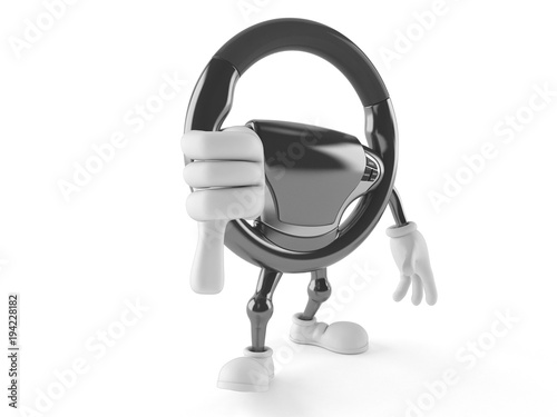 Car steering wheel character with thumb down