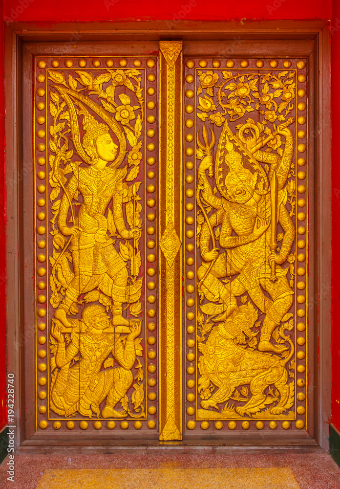 Wood windows carving and painted of  temple