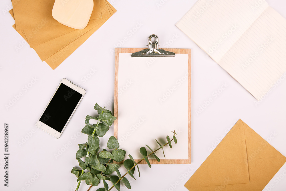 Mock up set business tablet phone plants notebook Mock up set business tablet phone plants notebook
