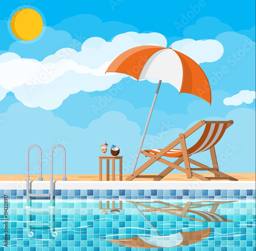 Swimming pool and lounger