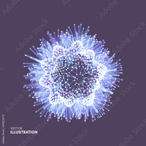 Object with connected lines and dots. Molecular grid. 3d futuristic technology style for chemistry and science. Vector illustration.