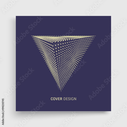 Cover design template. Pyramid. Object with dots. Molecular grid. 3d technology style with particle. Vector illustration. Futuristic connection structure for chemistry and science.