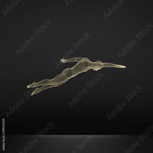 3D Swimming Man. Vector Image of a Swimmer. Human Body. Sport Symbol. Design Element.