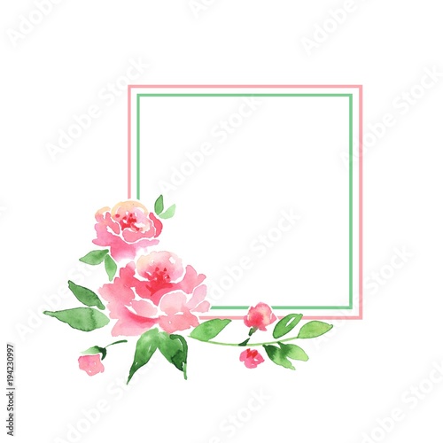 Watercolor floral frame 4. Watercolor background with delicate flowers © Gribanessa