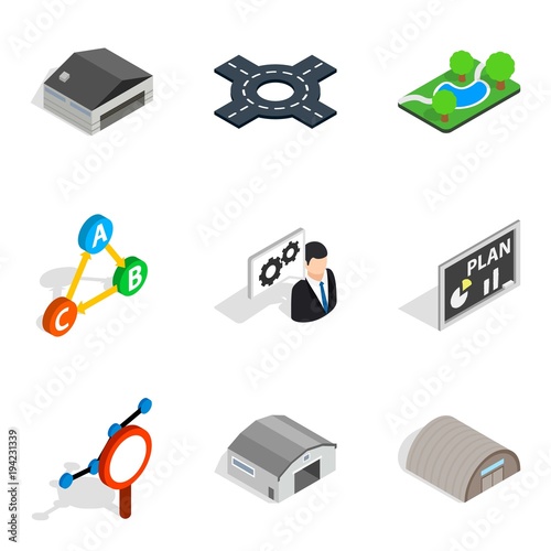 Warehouseman icons set, isometric style