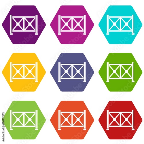 Metal fence icon set color hexahedron