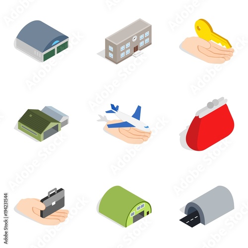 Habitation icons set, isometric style