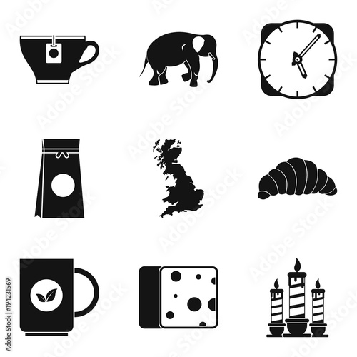 Tea cup icons set, simple style