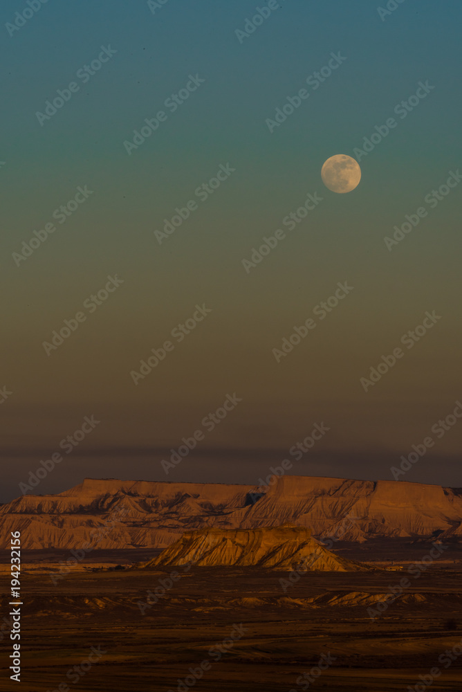 Fullmoon in Berdenas Reales desert in Navarra