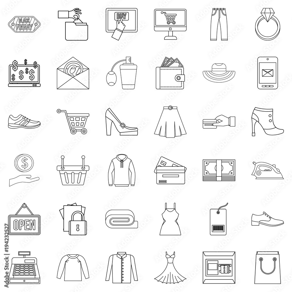 Online buying icons set, outline style