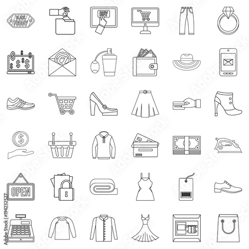 Online buying icons set, outline style