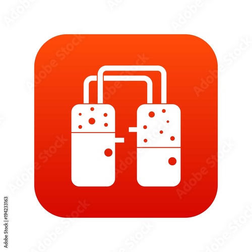 Containers connected with tubes icon digital red