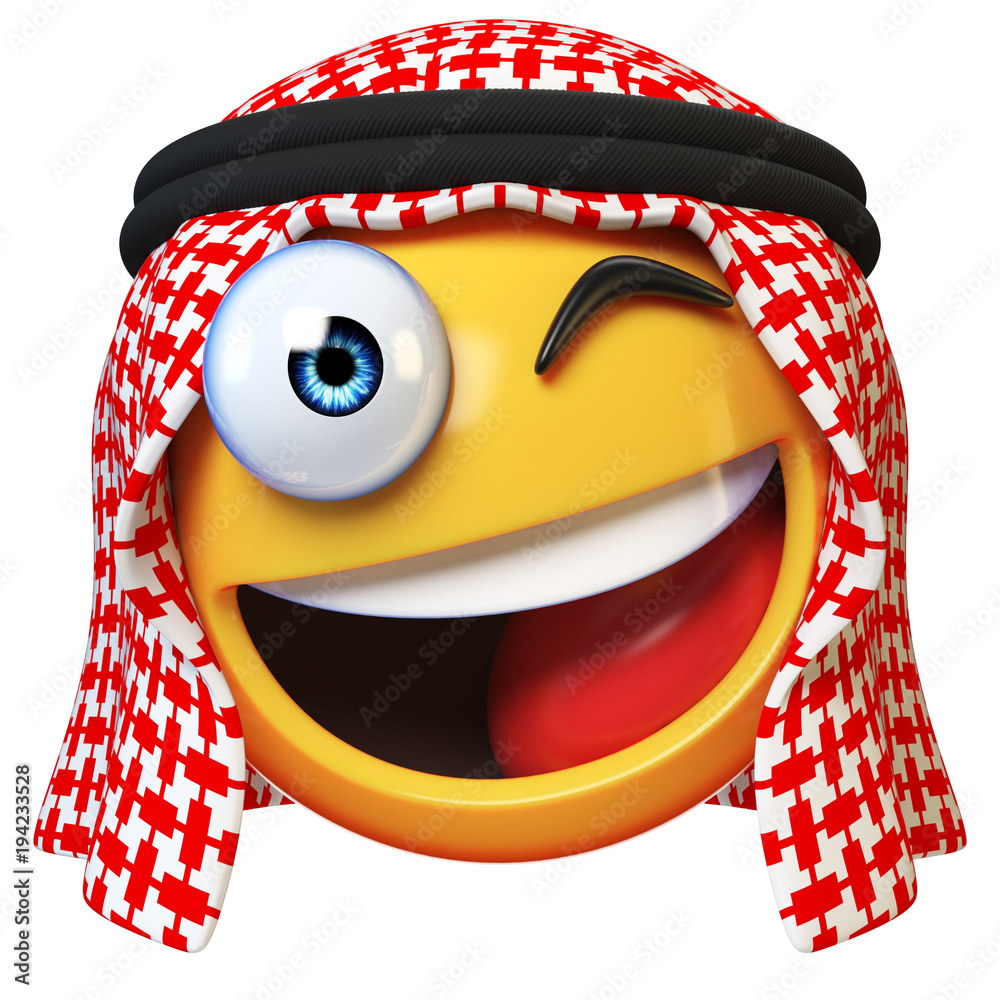 Winking Arab emoji isolated on white background, smiling Arabian ...