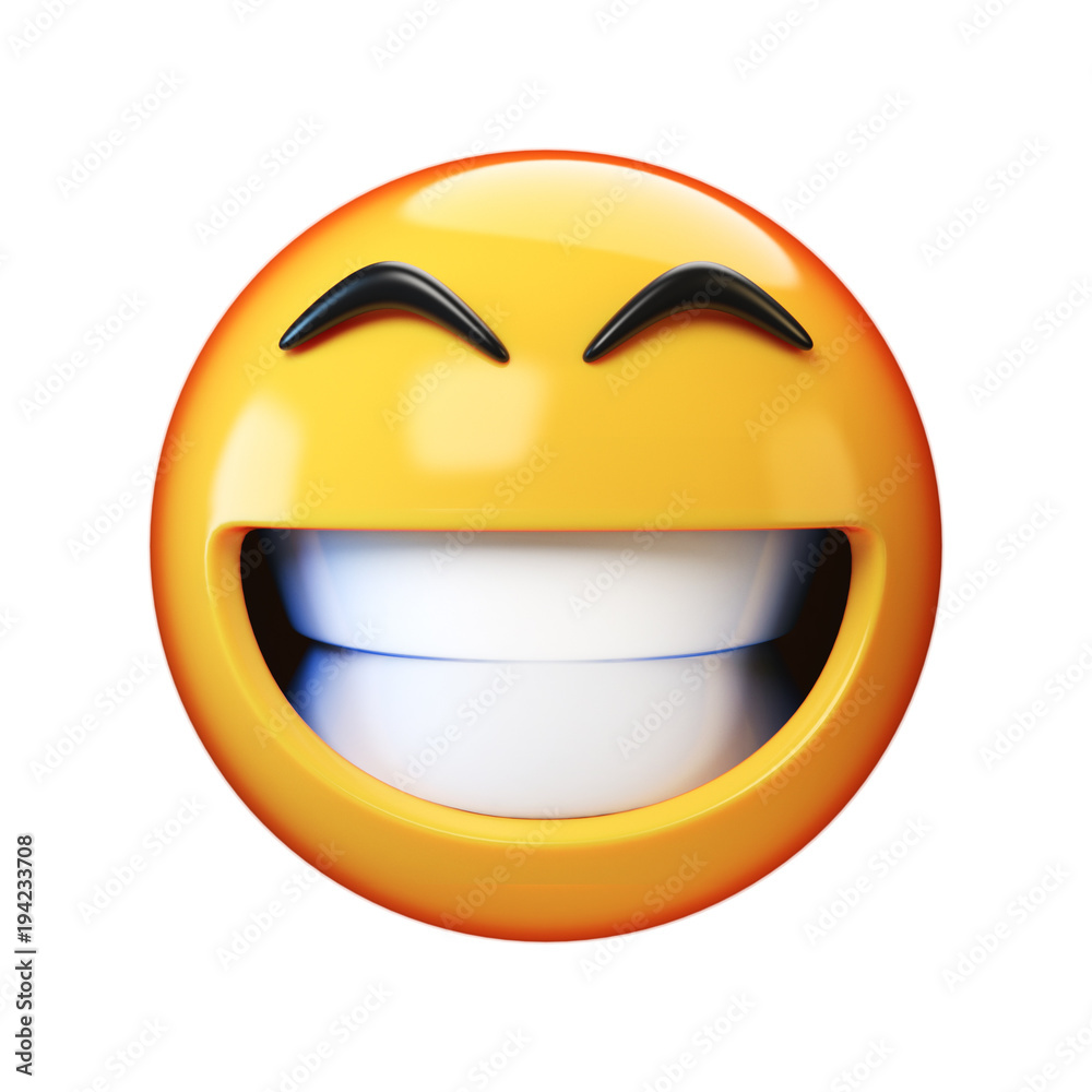 Happy emoji isolated on white background, smiling face emoticon 3d ...